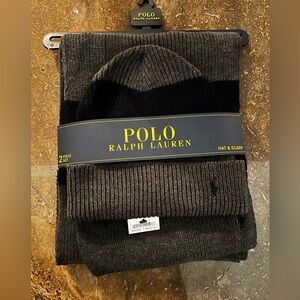 Polo hat and scarf gray and blue .